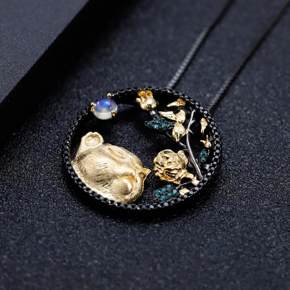 GEM'S BALLET African Opal Tiger Zodiac Pendant Necklace
