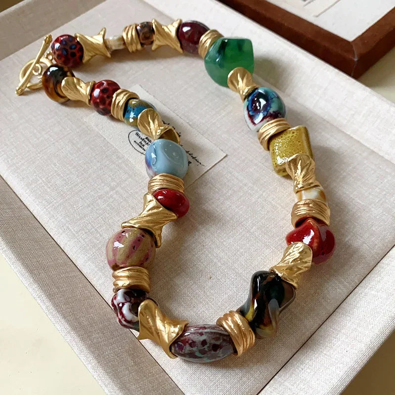 Ceramic Beaded Vintage Flower Choker