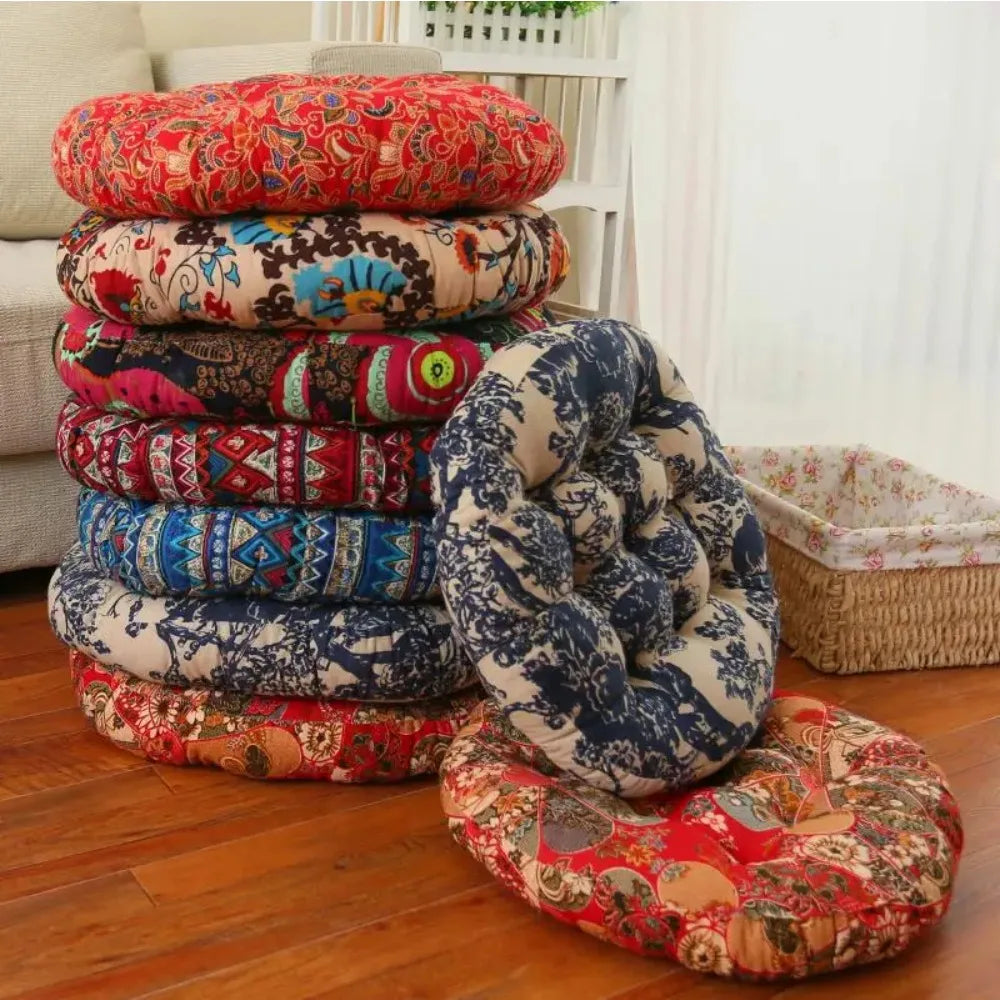 Thickened Round Cotton & Linen Floor Cushio